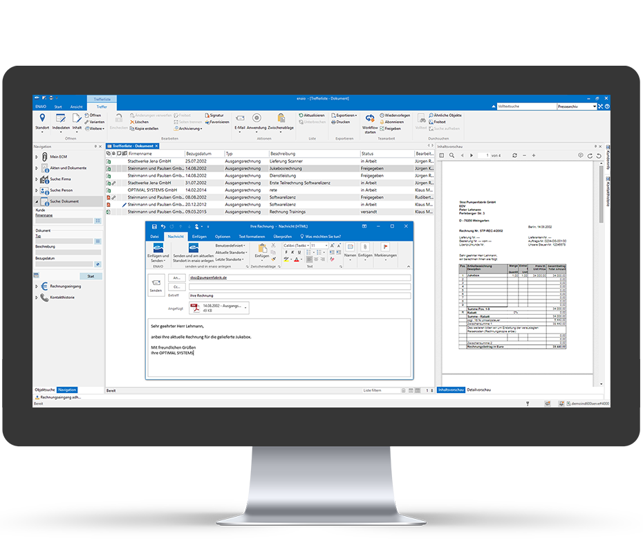 enaio rechnungsbearbeitung outlook anbindung frontend